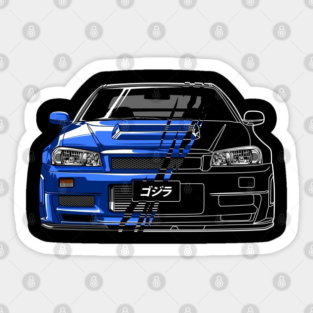 R34 GTR Skyline Turbo JDM Tuning Car 90s Fan Sticker by Automotive Apparel & Accessoires